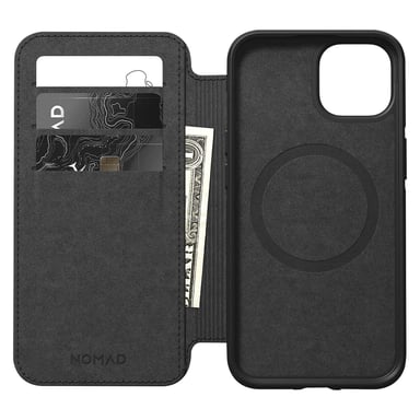 Nomad Funda con cierre para iPhone 15 Plus Magsafe con moderno tarjetero de piel Marrón