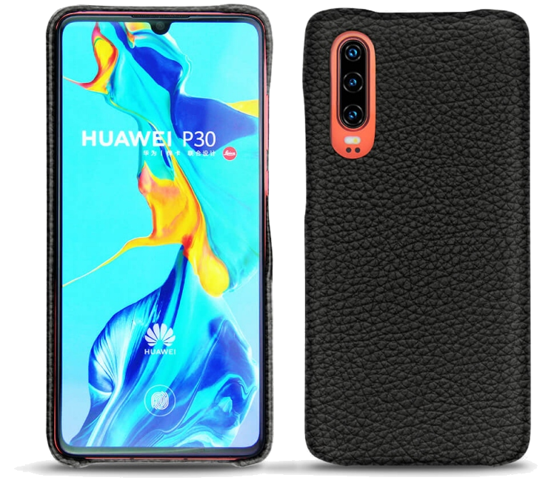 Coque cuir Huawei P30 - Coque arrièreNoir