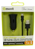 Spring Pack Chargeur Voiture 1Usb+Cable 1A Usb/Lightning 1M Noir