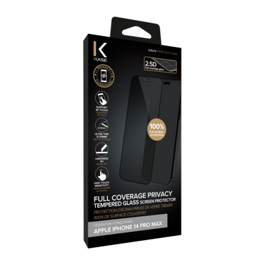 Pellicola protettiva privata in vetro temperato (100% di copertura della superficie) per Apple iPhone 14 Pro Max, nero