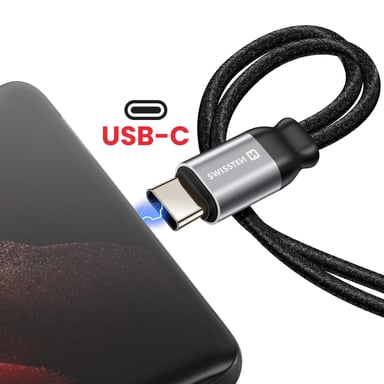 Swissten Adaptador carga/audio USB-C 3.5mm 2en1 nylon Negro