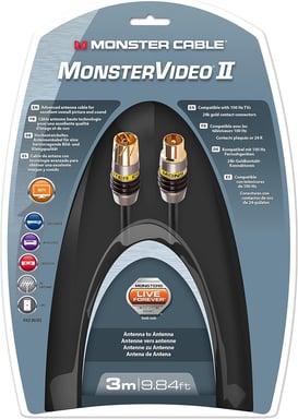 Câble d'Antenne Coaxial Monster 3 mètres - Téléviseurs 100 Hz - Double Blindage en Feuilles Métalliques et Tresse de Cuivre