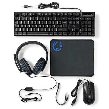 Nedis Gaming Combo Kit teclado Ratón incluido Juego USB AZERTY Francés Negro
