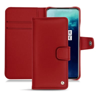 Housse cuir OnePlus 7T Pro - Rabat portefeuille - Rouge - Cuir lisse
