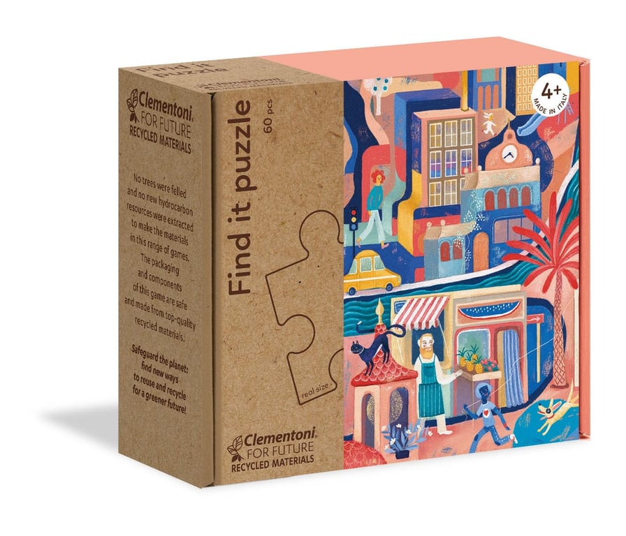 Clementoni 16222 Find it Puzzle en Ville Puzzle Enfant 60 pièces matériaux 100% recyclés fabriqué en Italie et Plus
