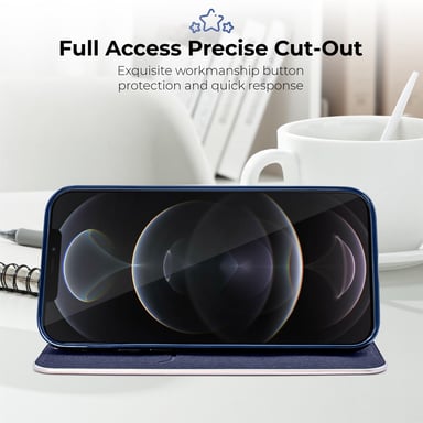 Moozy Étui Portefeuille pour iPhone 12 Pro Max, Bleu Foncé Carbone - Protection des Bords Métalliques Fermeture Magnétique Flip Cover avec Porte-Carte