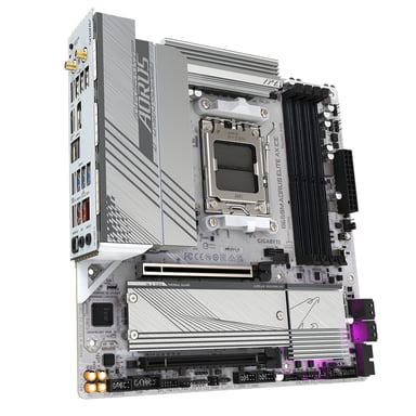 GIGABYTE B650M AORUS ELITE AX ICE Carte mère - AMD Ryzen série 9000, VRM 12+2+2 phases, jusqu'à 8000 MHz DDR5 (OC), 1xPCIe 5.0 + 1xPCIe 4.0 M.2, LAN 2,5 GbE, WIFI 6E, USB 3.2 Gen 2x2
