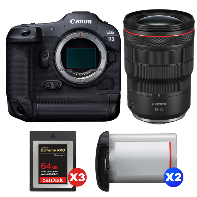 Appareil photo hybride Canon EOS R3 + RF 15-35mm f/2.8 L IS USM + 3 ...