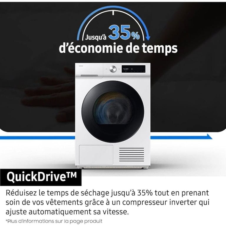 Sèche-Linge Pompe À Chaleur Samsung DV90DG6845LK – 9 Kg, Wi-Fi, OptimalDry - vue 8