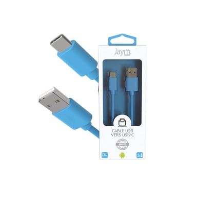 Câble iPhone / Galaxy / Google - USB vers Type-C 3A - 1,5 mètres - Collection POP - Bleu