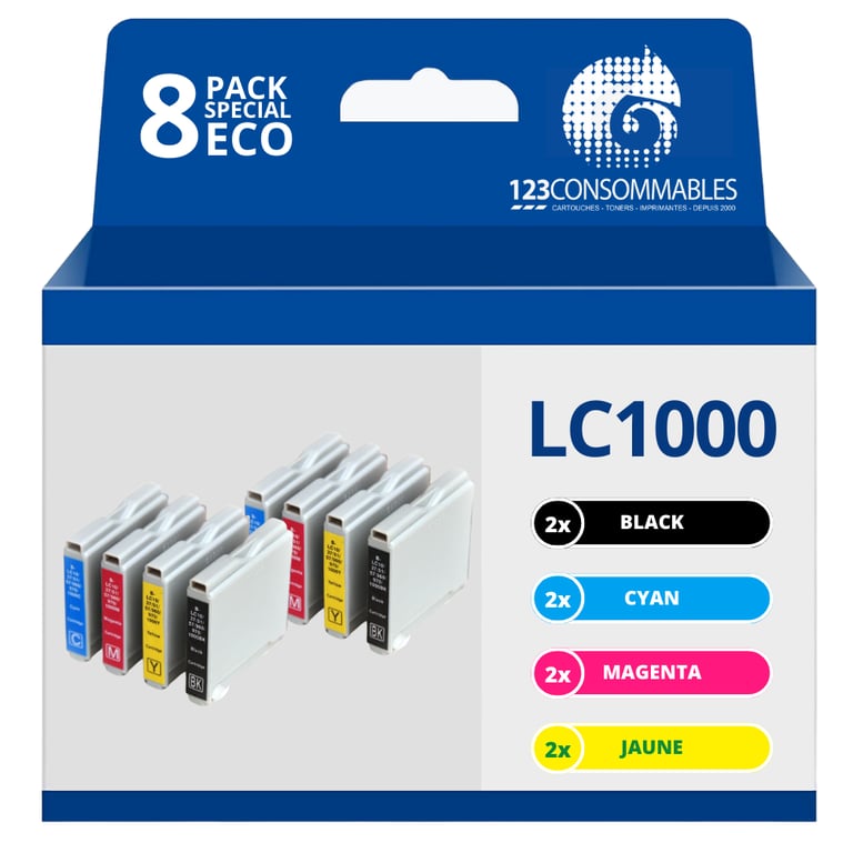 123CONSOMMABLES LC100 Pack 8 Cartouches d'encre compatibles pour Brother DCP DCP DCP DCP DCP DCP DCP 540CN DCP 560CN DCP 770CW FAX 1360 FAX 1460 FAX 2840 Neuf
