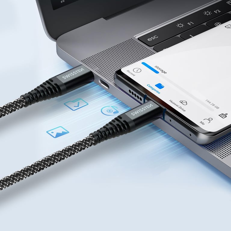 Câble USB C Fibre Aramide 1.5m Charge Rapide Prise USB Swissten Neuf - vue 2
