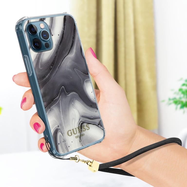 Carcasa Apple iPhone 12 Pro Max con Correa Estampado mármol Guess – Gris