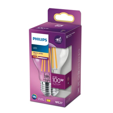 Philips Ampoule transparente à filament 100 W A60 E27