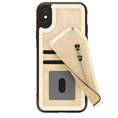 Custodia a portafoglio per iPhone X con tasca con cerniera e protezione per lo schermo