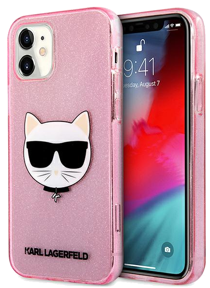 Étui Karl Lagerfeld pour iPhone 12 mini 5.4 rose pailleté Choupette