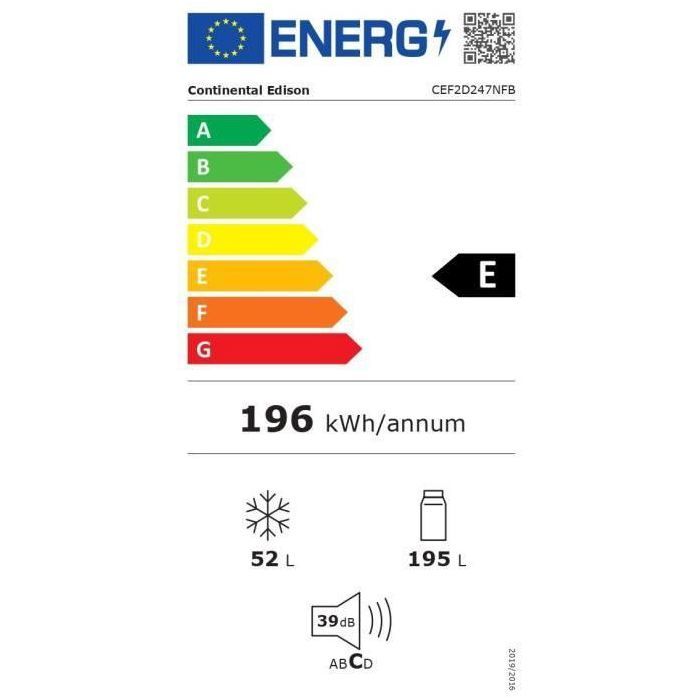 Réfrigérateur Congélateur Haut Continental Edison – 247 L, Total No Frost, 54.5 cm - vue 5
