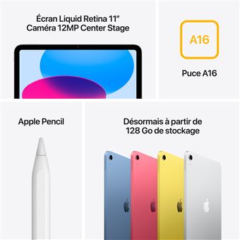 iPad A16 (2025) 11'' Wifi 128 Go, Argent
