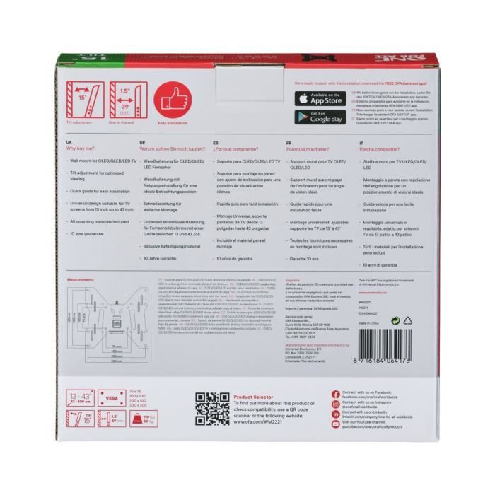 One For All WM 2221 support pour téléviseur 101,6 cm (40 ) Noir - Neuf