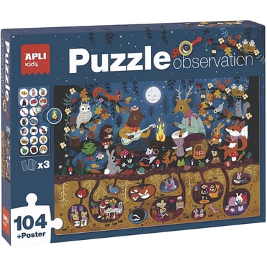 Puzzle de observación del bosque 104 piezas - Explora la naturaleza y sus animales