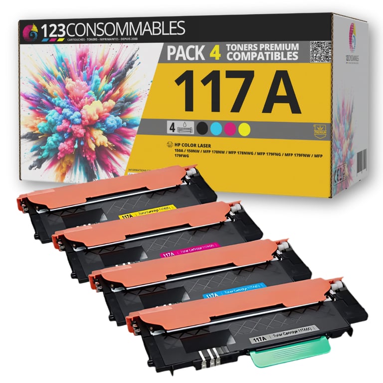 123CONSOMMABLES Pack 4 toners compatibles HP et couleurs Neuf