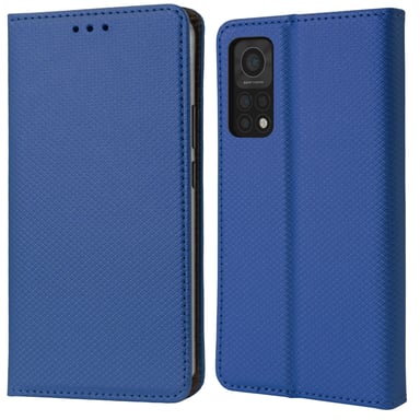 Moozy Case Flip Cover pour Xiaomi Mi 10T 5G et Mi 10T Pro 5G, Bleu foncé - Étui à rabat magnétique intelligent avec porte-carte et support