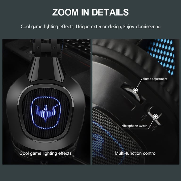 Casque gamer OVLENG GT64 avec micro et retro éclairage LED pour PC & consoles Haut parleur 40mm Contrôle du volume Neuf - vue 4