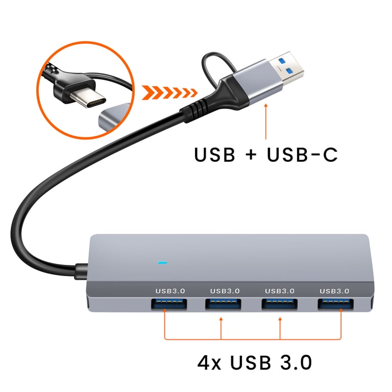 Hub USB USB?C 4?en?1 Avec 4 Ports USB 3.0 Transfert de Données Rapide Gris - Neuf