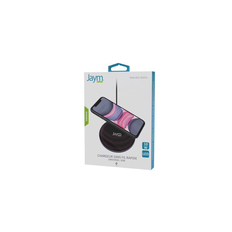 Jaym - Chargeur PAD - Sans Fil - Induction Rapide Intelligent QI 10W Noir