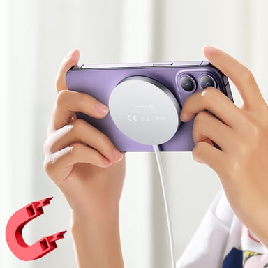 Cargador MagSafe iPhone 15W Carga Rápida Cable USB-C Swissten MagStick Blanco