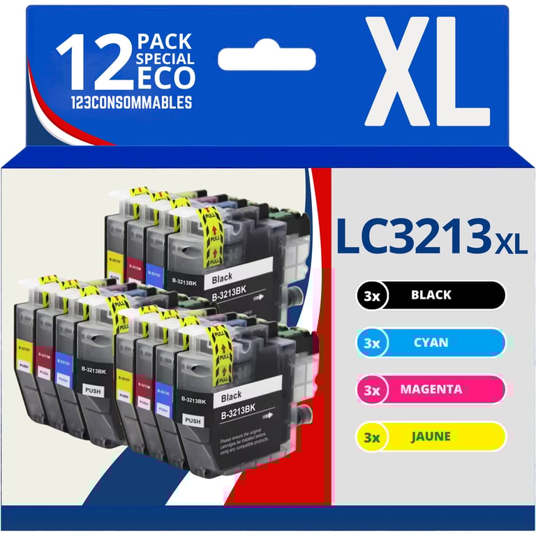 123CONSOMMABLES LC3213 LC3211 Cartouches d'encre Compatible pour Brother LC3213 DCP J572DW MFC J497DW MFC J491DW MFC J895DW DCP J774DW DCP J772DW MFC J890DW 3 / 3 Cyan / 3 / 3 Jaune Neuf