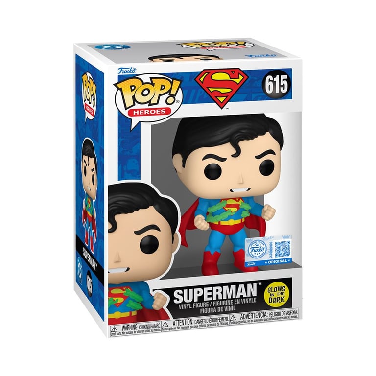 Figurine Pop! Heroes Funko Superman 615 - Édition limitée Glow in the Dark Vinyle 10 cm Bleu/Rouge - Neuf