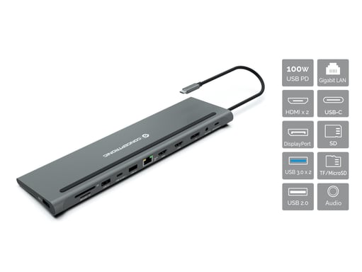 Conceptronic DONN17G base para portátil y replicador de puertos Alámbrico USB 3.2 Gen 1 (3.1 Gen 1) Type-C Gris