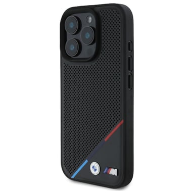 Custodia BMW per iPhone 16 Pro Max 6,9'' nero Custodia rigida M Linea Tricolore perforata MagSafe