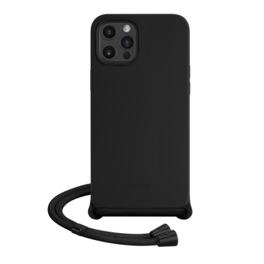 Custodia a tracolla in morbido silicone gel per Apple iPhone 12 Pro Max, nero satinato