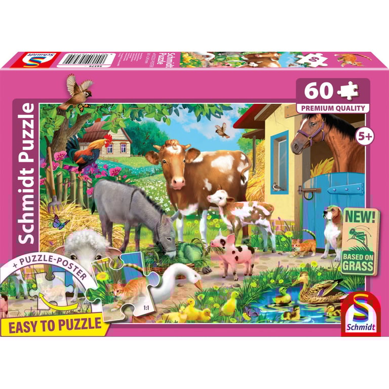 Puzzle SCHMIDT SPIELE Farm Animals 60 pièces Dès Poster Inclus Bordure Neuf