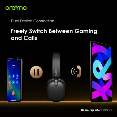 oraimo BoomPop Lite Blanco – Auriculares Bluetooth plegables, 65h de batería, Sonido Espacial Sound360, Modo Gaming, ENC