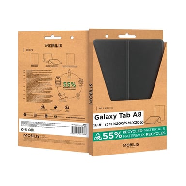 Coque Éco-conçue pour Galaxy Tab A8 10.5'' (SM-X200/SM-X250), Étui Antichoc Fabriqué à partir de Matières Recyclées, Veille/Réveil Automatique, Noir