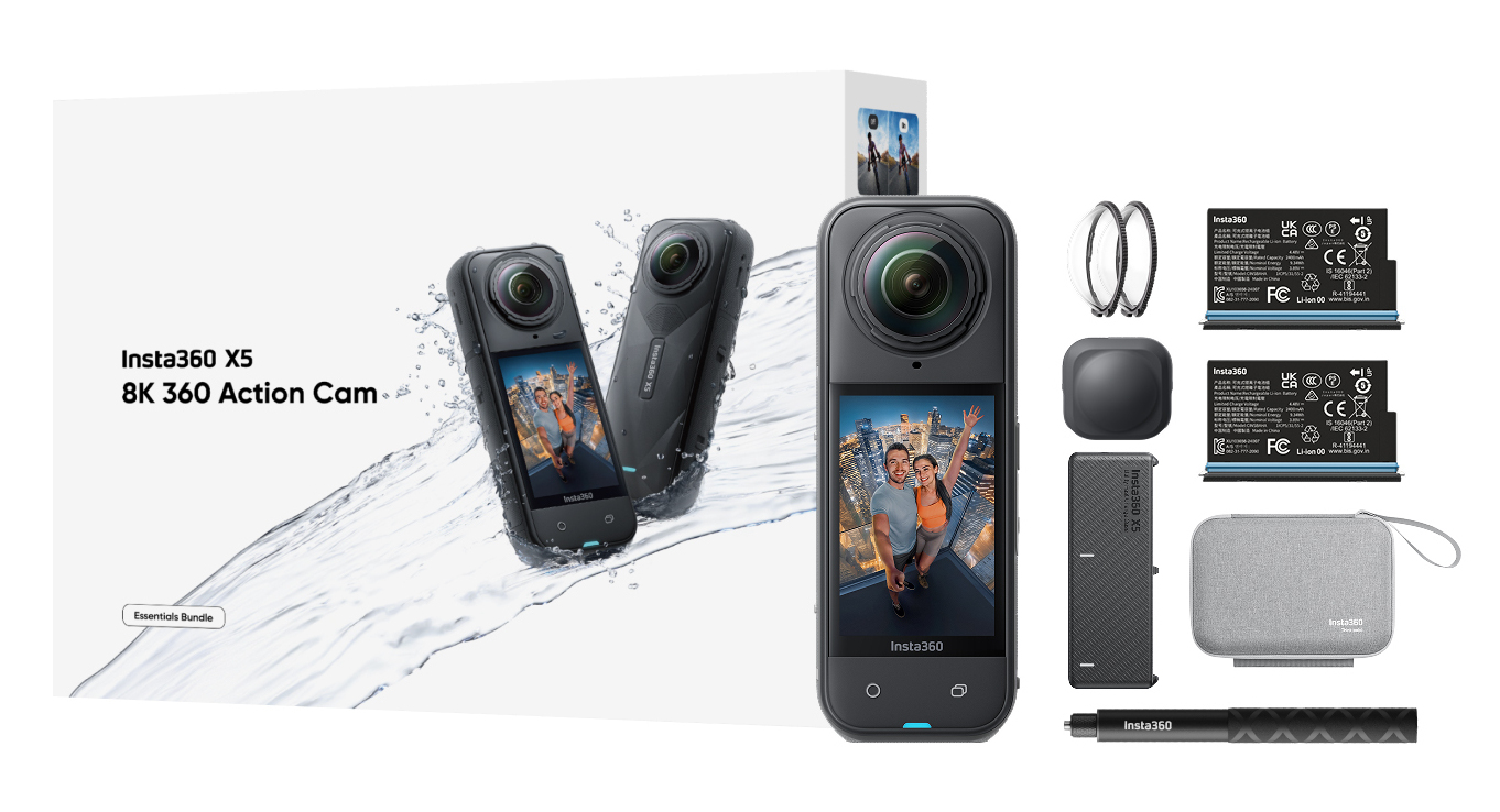 Insta360 X5 Bundle caméra pour sports d'action 72 MP 8K Ultra HD 25 4 / 1 28 mm 1 / 1.28 Wifi 200 g Neuf