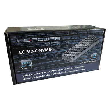 LC-Power LC-M2-C-NVME-3 caja para disco duro externo Caja externa para unidad de estado sólido (SSD) Negro M.2
