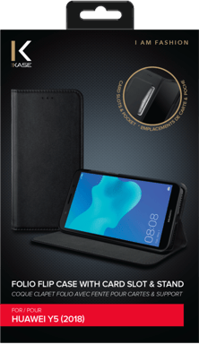 Funda plegable con ranura para tarjetas y soporte para Huawei Y5 (2018) , Negro