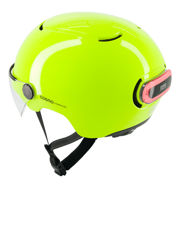 Cosmo Fusion+ Taille M, Jaune Fluo - Casque avec éclairage Vélo Arrière Intelligent et Connecté - Feu Stop Automatique, Détection de Chute, Partage de trajet, Assurance Individuelle ALLIANZ offerte durant 1 an - Neuf