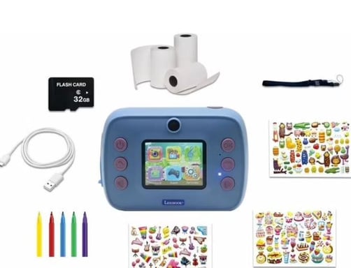 LEXIBOOK - Cámara instantánea Starcam foto + video Stitch - Dos sensores de 1,3 MP - Pantalla LCD de 2 pulgadas con flash incluido - Azul