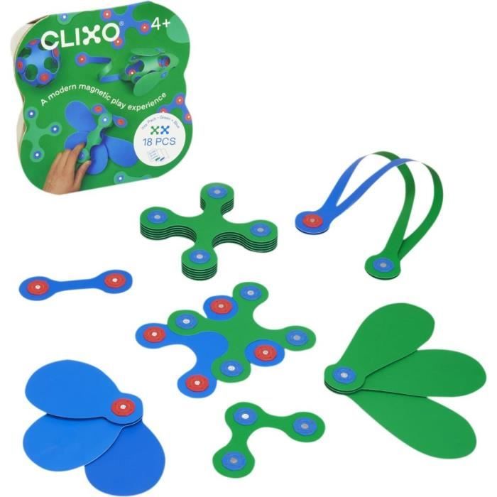 Itsy CLIXO - Bleu/vert - Jeu de Construction Magnétique - Jouet Educatif et Créatif - 18 pcs - Des 4 ans - Neuf