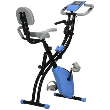 Vélo d'appartement pliable HOMCOM, 8 niveaux de résistance magnétique, capteurs de fréquence cardiaque intégrés - bleu