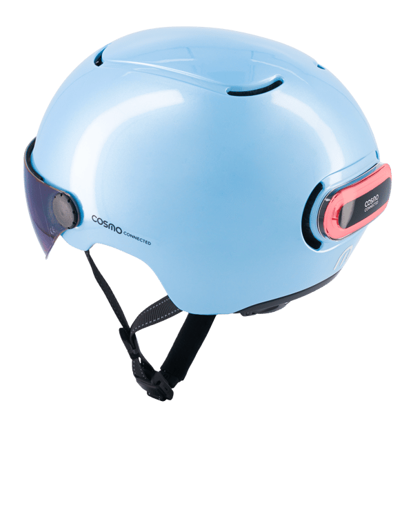 Cosmo Fusion+ Taille M, Bleu Ciel- Casque avec éclairage Vélo Arrière Intelligent et Connecté - Assurance Individuelle ALLIANZ offerte durant 1 an - Neuf