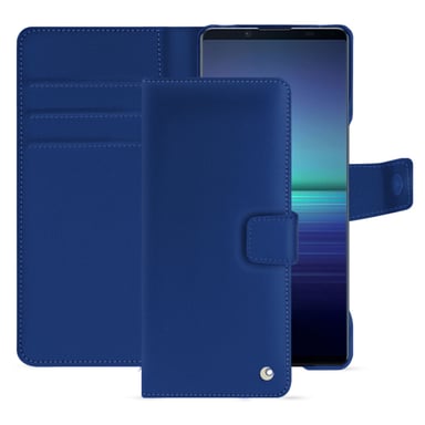 Funda de piel Sony Xperia 1 V - Solapa billetera - Azul - Piel lisa