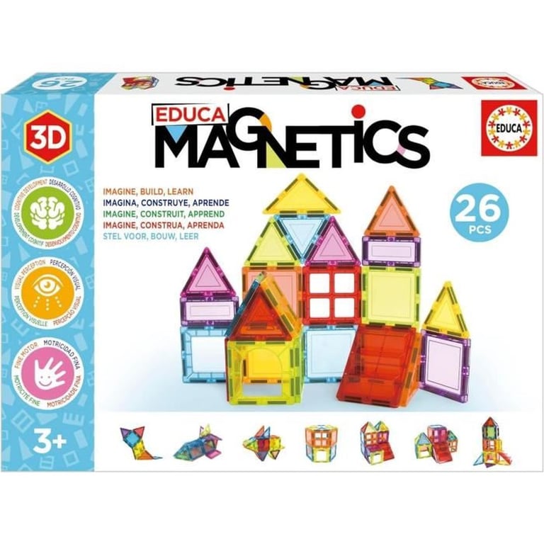 Jeu éducatif EDUCA Magnetics Construction 3D magnétique avec 26 pièces pour stimuler la créativité des enfants