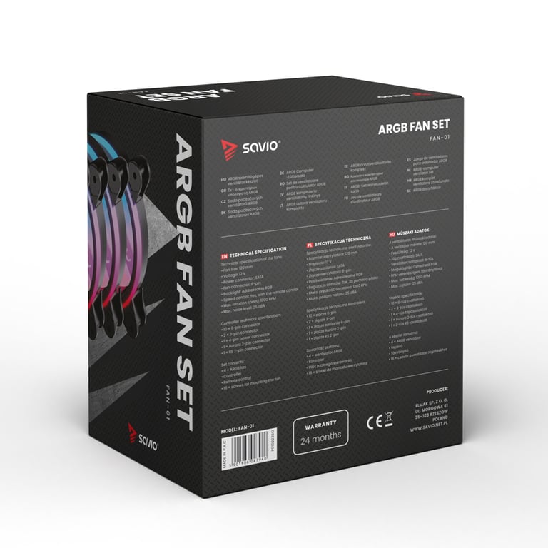 Savio FAN 01 4 pack 120mm ARGB fan including controller and remote control Boitier PC Ventilateur 12 cm 4 pièce Neuf - vue 2