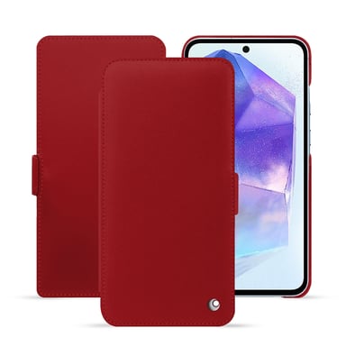 Housse cuir Samsung Galaxy A55 -  - Rouge - Cuir lisse